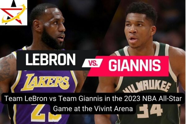Team LeBron vs Team Giannis in the 2023 NBA All-Star Game at the Vivint Arena
